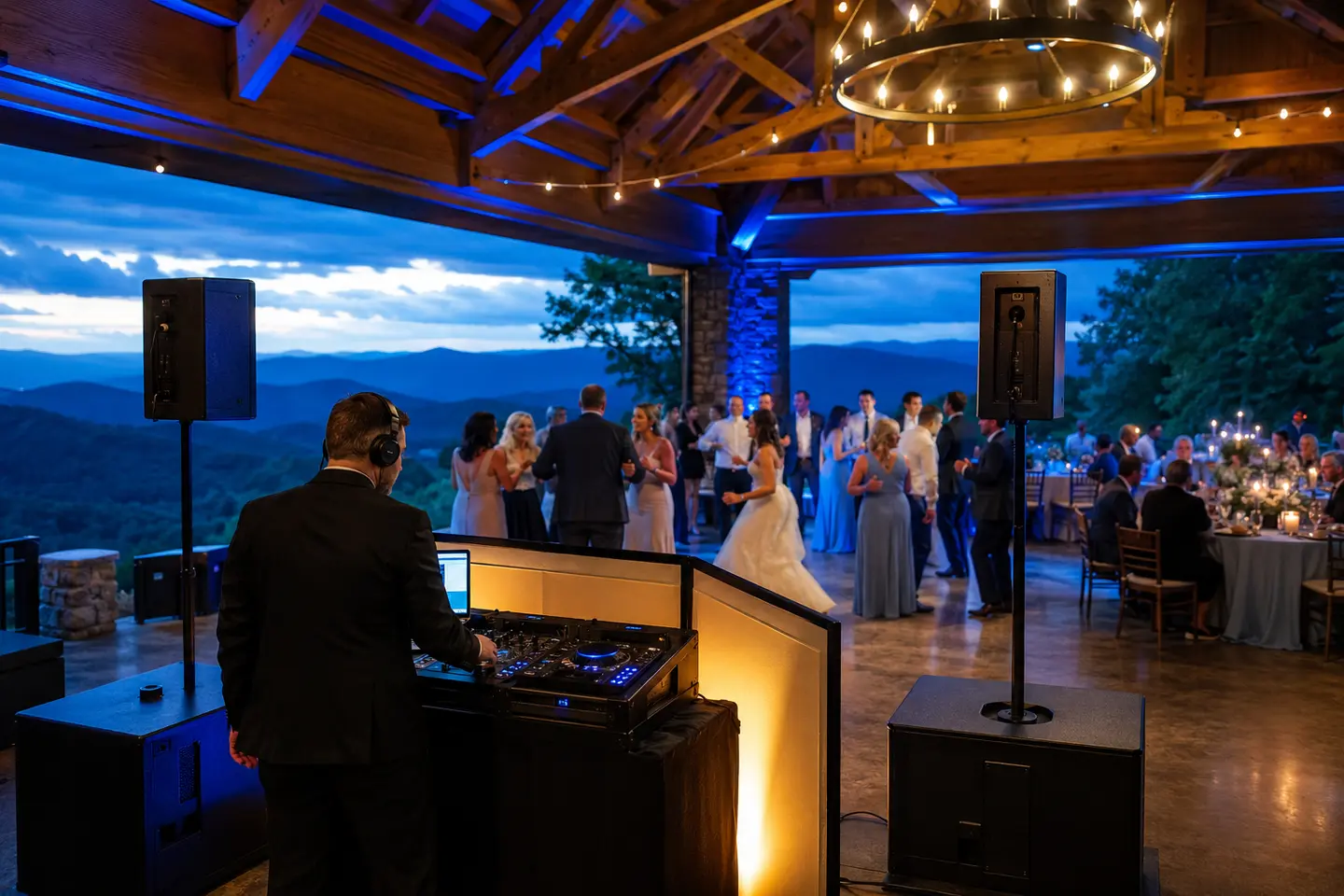 Professional DJ and sound system at a Blue Ridge Mountain reception