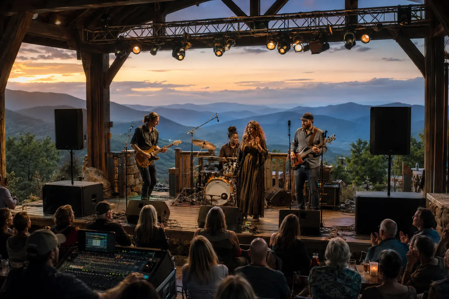 Live band and professional concert sound at a Blue Ridge Mountain venue